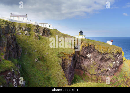 The lighthouse and foghorn on the cliffs at St Abb's Head, Scotland. Stock Photo