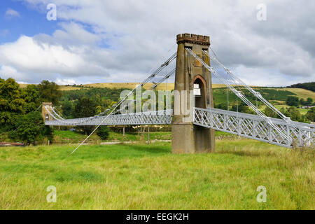 The iron suspension chainbridge across the River Tweed at Melrose, Scottish Borders. Stock Photo