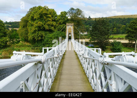 The iron suspension chainbridge across the River Tweed at Melrose, Scottish Borders. Stock Photo