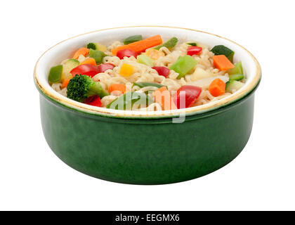 Ramen Noodles with Stir Fried Vegetables in a Bowl. Isolated on white with a clipping path. The image is in full focus, front to Stock Photo
