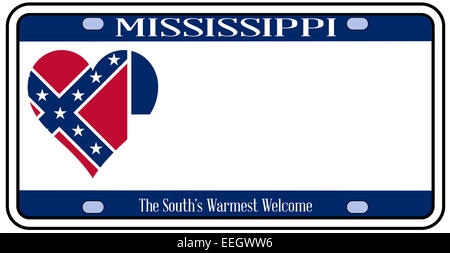 Mississippi state license plate in the colors of the state flag with the flag icons over a white background Stock Photo