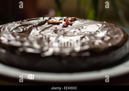 Whole Spicy Chocolate Cake with Chilli Peppers Stock Photo