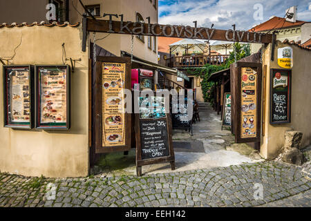 Traditional beer pubs in the district of the Lesser Town (Mala Strana). Stock Photo