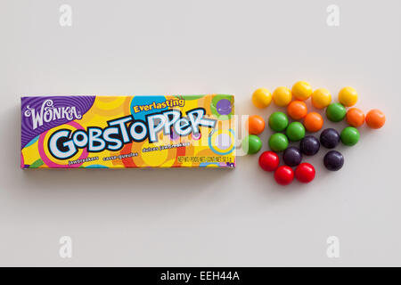 A box of Everlasting Gobstopper hard candy.  Manufactured by the Willy Wonka Candy Company, a  Nestlé brand.