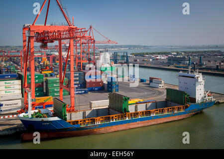 Empty container ship at the docks, Dublin, Eire, Ireland Stock Photo