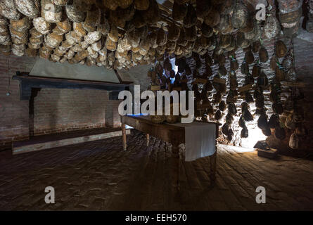 Polesine Parmense, the cellars for the aging of salted pork in the Antica Corte Pallavicina Relais Stock Photo