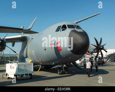 Airbus A400M military transporter aircraft on display during air show in Berlin/Germany. High resolution Hasselblad digital shot. Stock Photo