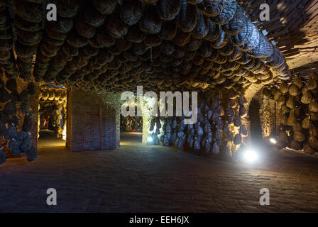 Polesine Parmense, the cellars for the aging of salted pork in the Antica Corte Pallavicina Relais Stock Photo