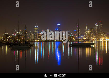 Night view of Melbourne City from Williamstown Stock Photo