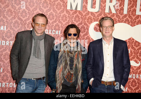 London, UK. 18th Jan, 2015. Paul Bettany, Johnny Depp and Film Director David Koepp at the Photocall for the film 'Mortdecai' at the Adlon Hotel in Berlin, Germany. On January 18th, 2015./picture alliance Credit:  dpa picture alliance/Alamy Live News Stock Photo
