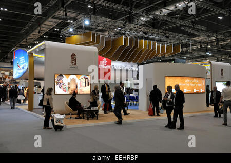 Exhibition stand at ExCel London World Travel Mart (WTM) November 2014 for the Emirates Stock Photo