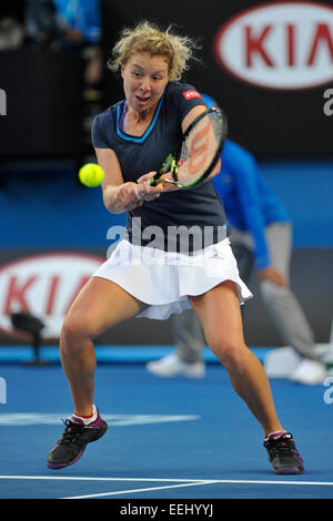 Melbourne, Australia. 19th Jan, 2015. Australian Open Tennis from Melbourne Park. Anna-Lena Friedsam of Germany returns a shot in her match against Eugenie Bouchard of Canada on day one of the 2015 Australian Open at Melbourne Park, Melbourne, Australia. Credit:  Action Plus Sports Images/Alamy Live News Stock Photo