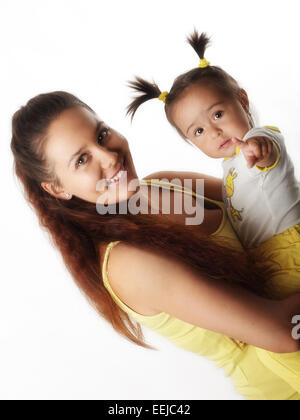 very young mother with one year old baby Stock Photo