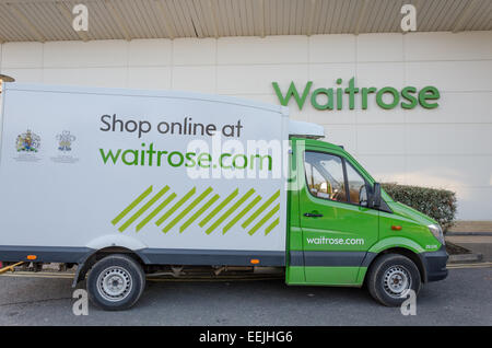 Waitose home delivery van outside Waitroes Trumpington store. Cambridge, UK Stock Photo