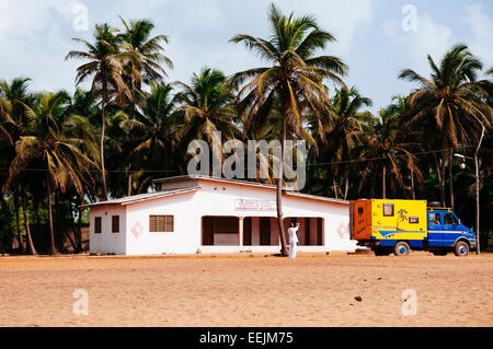 4x4 expedition truck on the beach, Ouidah, Benin. Stock Photo