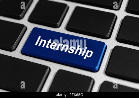 internship blue button on keyboard, business concept Stock Photo
