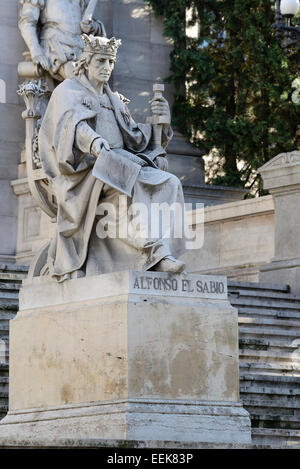 Monument to Alfonso el Sabio, National Library of Spain, Paseo de Recoletos, Madrid, Spain, Europe Stock Photo