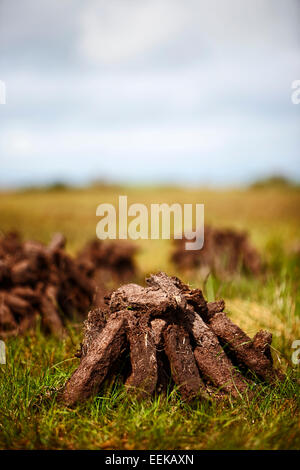 pile of irish peat turf fuel drying in the bog Stock Photo - Alamy