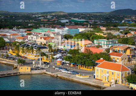 View over dock area and town of Kralendijk, Bonaire, Netherlands West Indies Stock Photo