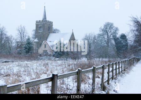 Snow in Whittlesford, Cambridgeshire, UK Stock Photo