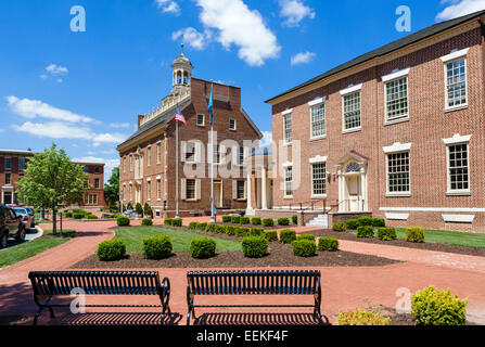 Historic buildings on The Green with the Old State House in the background, Dover, Delaware, USA Stock Photo