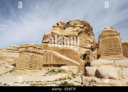 Tombs along the Bab as-Siq on the way to the Siq leading to Petra World Heritage Site, Jordan Stock Photo