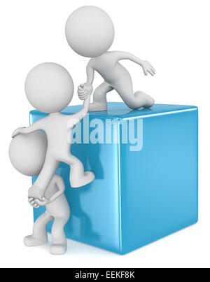 The dude 3D character x3 climbing a Mountain with top Flag Stock Photo ...