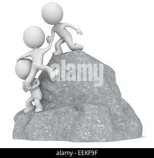 The dude 3D character x3 climbing a Mountain with top Flag Stock Photo ...