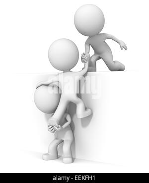 The dude 3D character x3 climbing a Mountain with top Flag Stock Photo ...