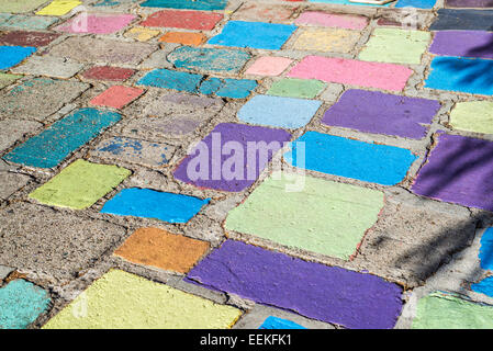 Colorful painted  patterns on cement floor. Balboa Park, San Diego, California, United States. Stock Photo
