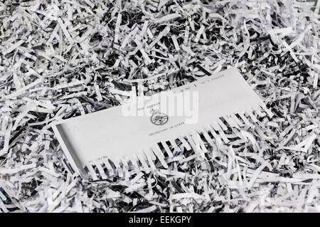 Half shredded 'Top Secret' classified correspondence from the UK Secretary of State. Stock Photo