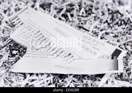 Half shredded 'Top Secret' classified government correspondence. Stock Photo