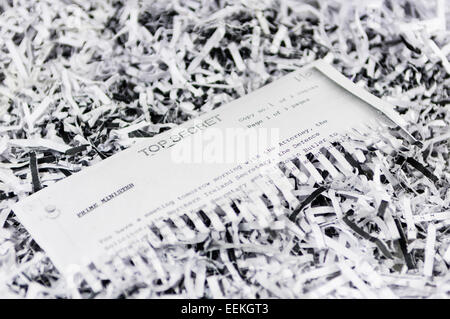 Half shredded 'Top Secret' classified briefing to the UK Prime Minister Stock Photo