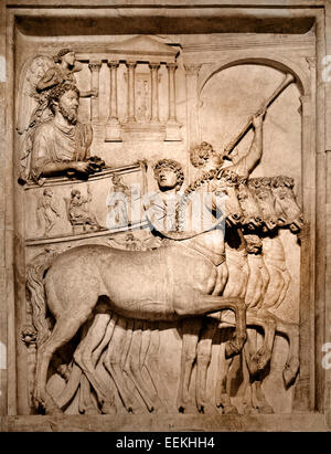 Relief from honorary monument to Marcus Aurelius: triumph Sculpture 176-180 AD Marble cm 350 Provenance: From Rome, church of SS. Luca e Martina Roman Rome Capitoline Museum Italy Italian Stock Photo