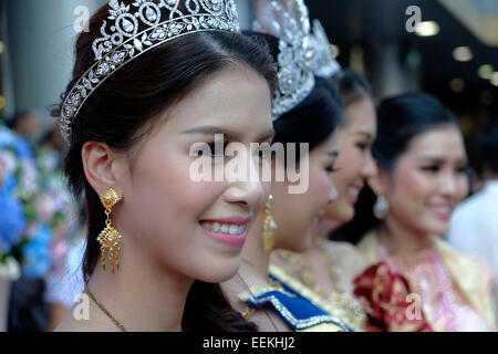 Thai beauty models taking part in the opening ceremony for the Thailand Tourism Festival (TTF) to promote Thailand tourism taking place in the city’s biggest shopping districts. Bangkok Thailand Stock Photo