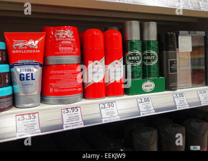 Male grooming products in a uk supermarket Stock Photo