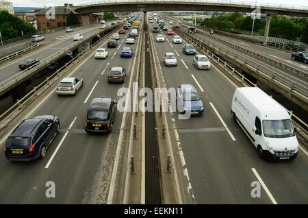 M8 motorway at the approach to the Kingston Bridge below Charing Cross in Glasgow, Scotland Stock Photo