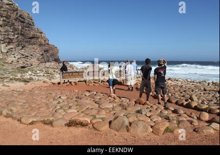 Tourists at the famous Cape of Good Hope Sign in South Africa Stock Photo