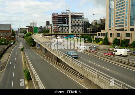 M8 motorway at the approach to the Kingston Bridge below Charing Cross in Glasgow, Scotland Stock Photo