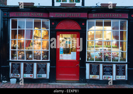 The Village Store and Post Office in the village of Alfriston on a winter evening Stock Photo