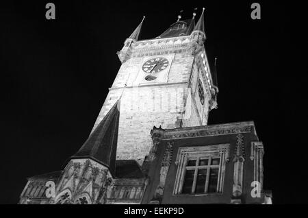 The Old Town City Hall with the big tower is situated at the Old Town Square of Prague. Stock Photo