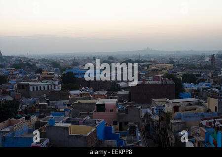 View of Jodhpur cityscape at sunrise, with the Umaid Bhawan Palace in the distance. State of Rajasthan, India Stock Photo