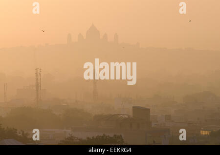View of Jodhpur cityscape at sunrise, with the Umaid Bhawan Palace, in the distance. State of Rajasthan, Northern India. Stock Photo