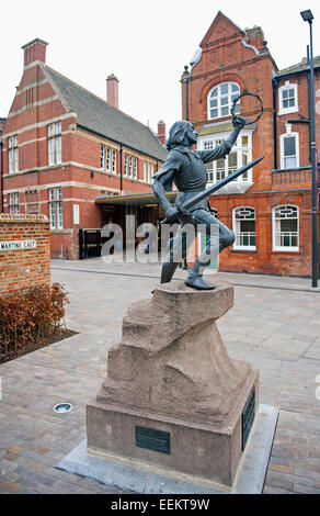 A statue at the entrance of The King Richard III Visitor Centre in Leicester City. Dynasty, Death and Discovery. Stock Photo
