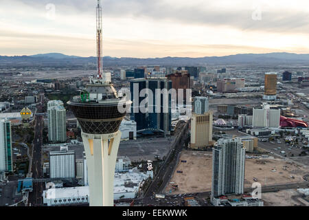 Las Vegas Nevada - December 14 : Aerial view of the famous Las Vegas north side with the Stratosphere in the frame, December 14  Stock Photo