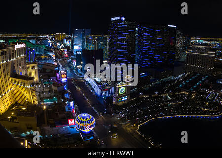 Las Vegas Nevada - December 16 : south view of the world famous Las Vegas Strip, view from the top of the Eiffel Tower, December Stock Photo