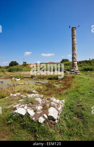 Column and ruins of Temple of Artemis Ephesus, one of the seven wonder ...