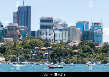 View of north Sydney central business district and its office towers from Sydney harbour,Australia Stock Photo