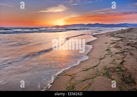 Pamucak Beach at sunset. Izmir Province, Turkey. Stock Photo