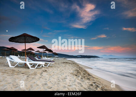 Pamucak Beach at dusk. Izmir Province, Turkey. Stock Photo